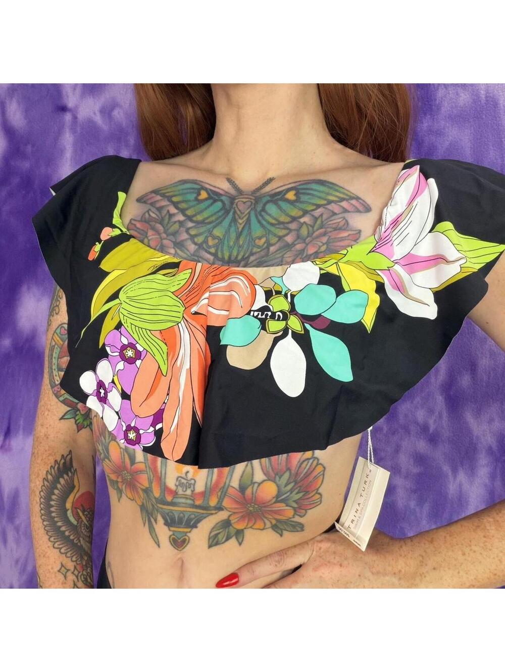 NWT Trina Turk floral frill swim multi color top